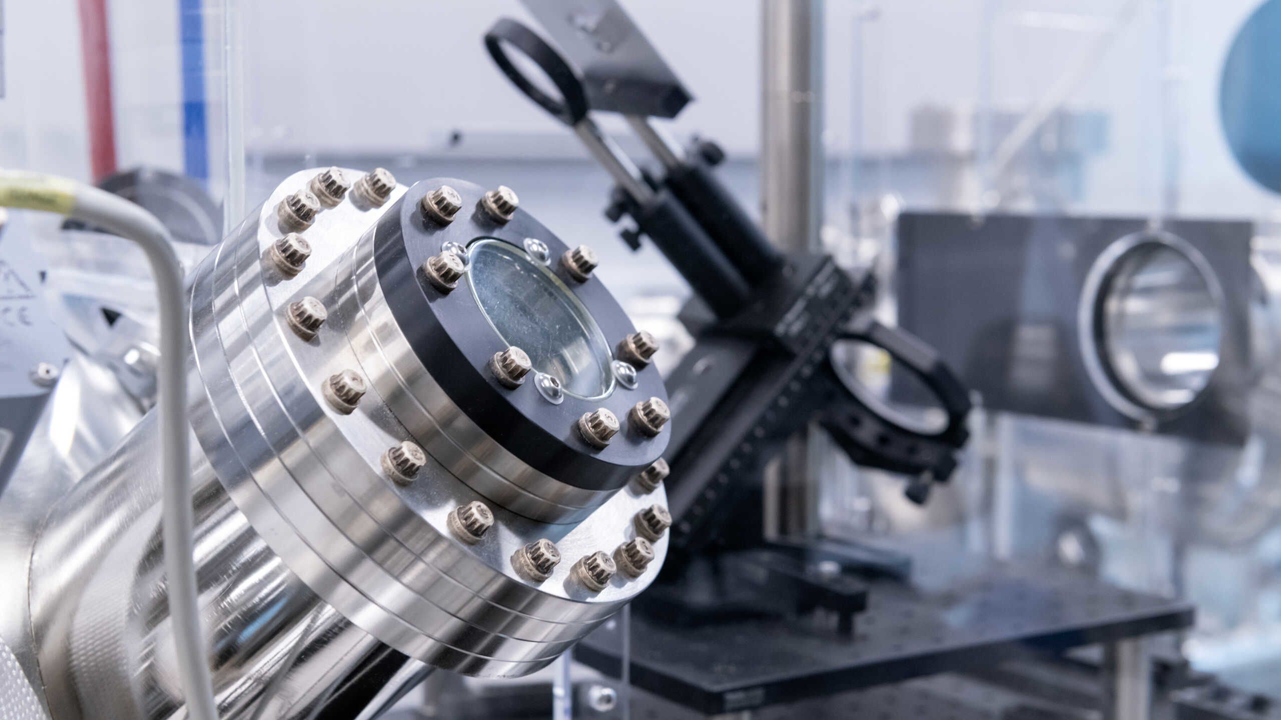A close-up of the viewing window of a scientific instrument.