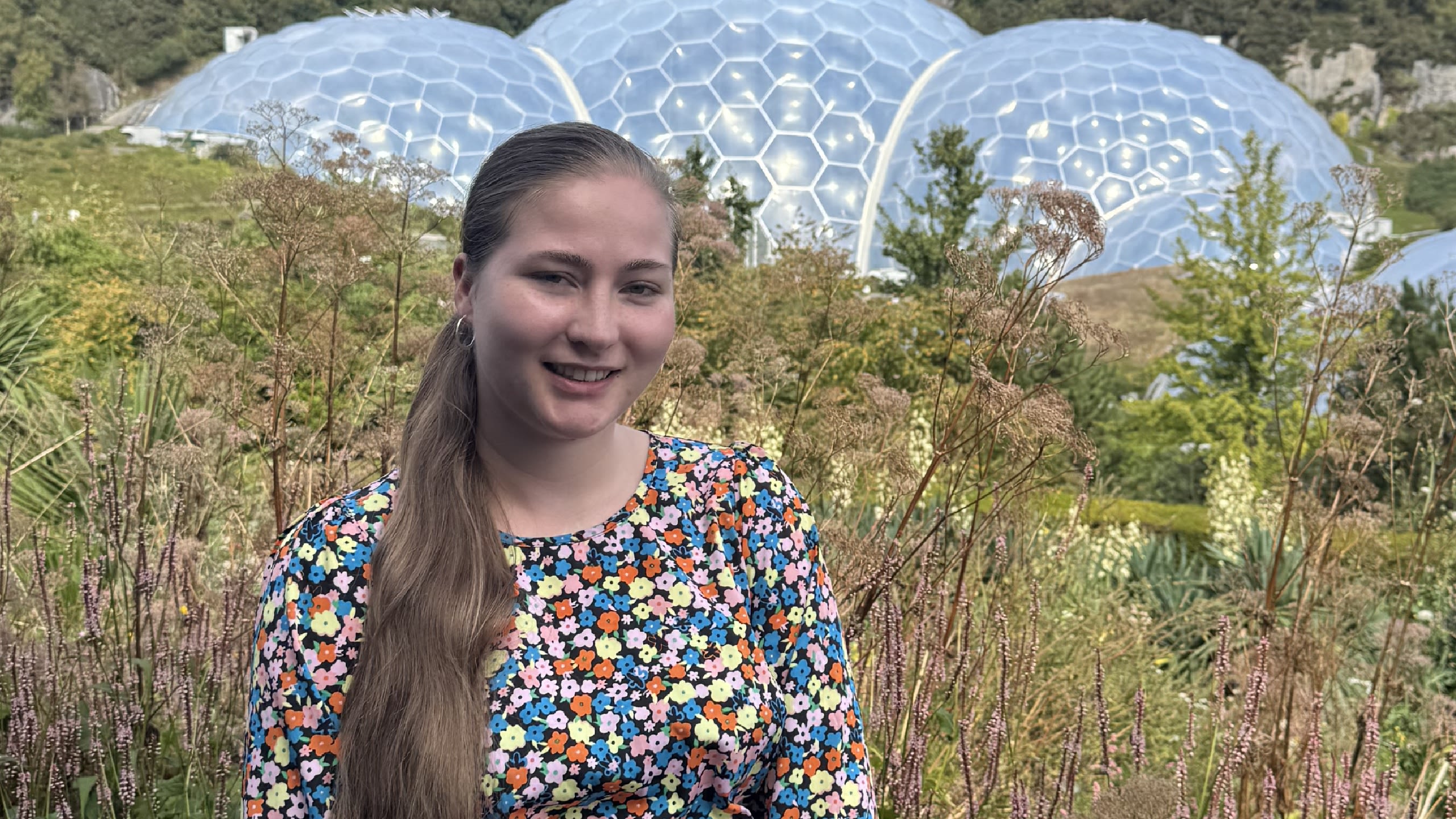 Jess Money at the domes of the Eden Project